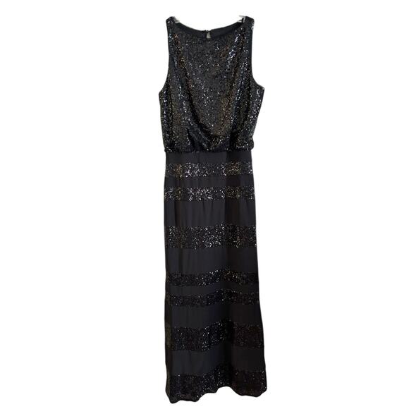 Lauren Ralph Lauren Black Sequin Blouson Sleeveless Jersey Maxi Dress Gown 8 - Picture 1 of 9